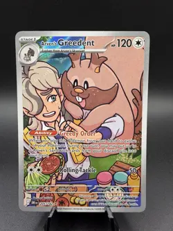 Pokemon TCG Arven's Greedent Holo Card 205/182 Sv10: Destined Rivals NM - Image 1