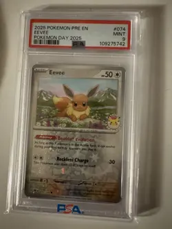 2025 Pokemon Pre En-Prismatic Evolutions #074 Eevee Pokemon Day 2025 PSA 9 - Image 3