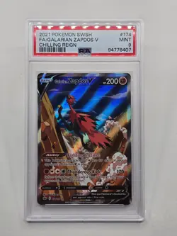 2021 POKEMON SWORD & SHIELD CHILLING REIGN #174 FULL ART/GALARIAN ZAPDOS V PSA 9 - Image 1