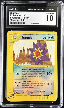 CGC 10 GEM MINT Starmie 2003 Skyridge 44/144 Reverse Holo Pokemon Card - Image 1