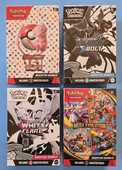 Pokemon 151 Black Bolt White Flare Mega Evolutions 4 Booster Bundle Box - Image 1