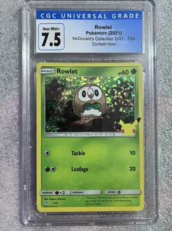 Rowlet Pokemon 2021 Mcdonalds Collection 7/25 Confetti Holo CGC 7.5 - Image 1