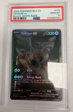 2025 POKEMON BLK EN-BLACK BOLT BLACK WHITE RARE #172 ZEKROM EX PSA 10 - Image 1