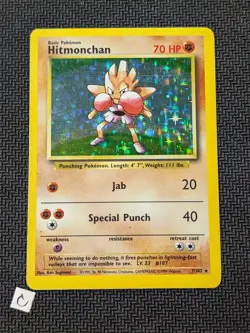 Hitmonchan 7/102 - Base Set Unlimited Holo Rare WOTC Pokemon TCG LP - Image 1