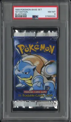 1999 WOTC Pokemon Blastoise 1st Edition Base Set Shadowless Booster Pack PSA 8 - Image 1