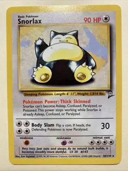 SNORLAX Pokemon TCG Trading Card - RARE - 30/130 Base Set 2 - Image 1