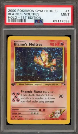 Pokemon Blaine's Moltres Gym Heroes 1st Edition Holo Rare #1 PSA 9 Mint - Image 1