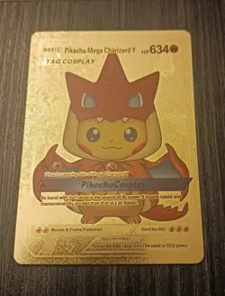 Pokemon Pikachu Mega Charizard Y Tag Cosplay Hp634 Gold Foil Fan Art Card #002 - Image 1