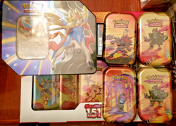 Pokemon Assorted Tin Bundle: Costco 151 & Shrouded Fable Mini Tins and Zacien Ex - Image 1