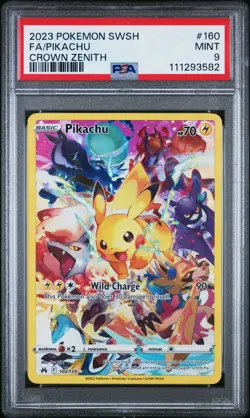 PSA 9 Pikachu Secret Rare Full Art 160/159 Crown Zenith Pokemon Card - Image 1