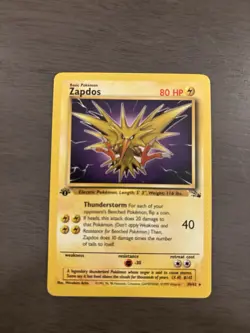 Pokemon TCG Zapdos Fossil 1st Edition Non-Holo Card 30/62 MP - Image 1