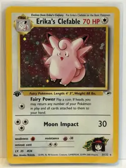 Pokemon TCG Erika's Clefable Gym Heroes Holo Card 3/132 1st Edition Holo Rare - Image 2