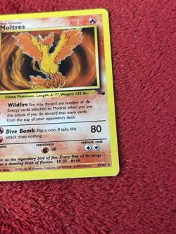1st Edition Moltres 27/62 Fossil Non Holo Wotc Pokemon Card Played - Image 4