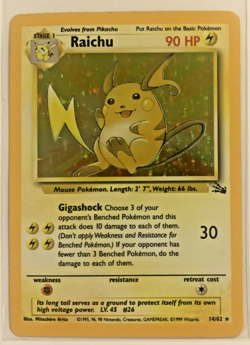 Raichu 14/62 Holo Fossil Pokemon Card TCG WOTC LP-NM - Image 1