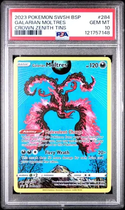 2023 POKEMON SWSH BLACK STAR PROMO #284 GALARIAN MOLTRES CROWN ZENITH TIN PSA 10 - Image 1