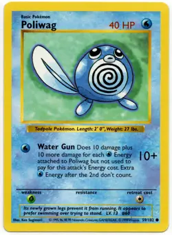 Pokemon - Base Set Shadowless Poliwag 59/102 NM - Image 1