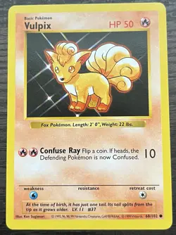 Shadowless Vulpix 068/102 Base Set Pokemon TCG WOTC Near Mint - Image 1