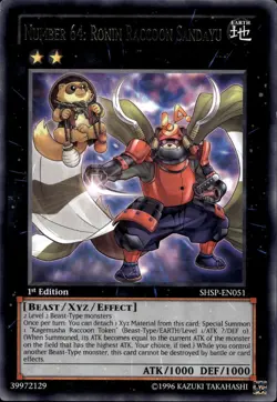 Number 64: Ronin Raccoon Sandayu 1st Rare SHSP-EN051 Yu-Gi-Oh! - Image 1