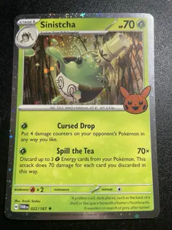 Sinistcha 022/167 SWIRL Trick or Trade BOOster Cosmos Holo NM Pokemon Card 2024 - Image 1