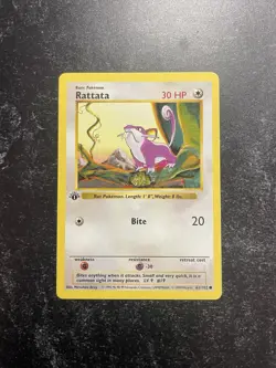 1st Edition Shadowless Rattata Base Set Pokemon Card 61/102 WOTC 1999 NM+ - Image 1