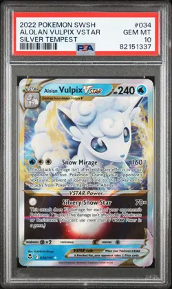 2022 Pokemon #034 Alolan Vulpix VSTAR Silver Tempest PSA 10 Gem Mint - Image 1