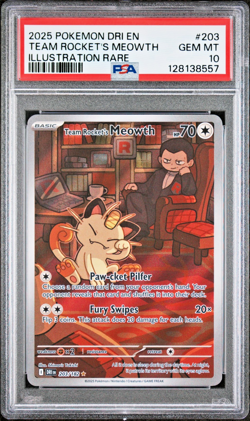 PSA 10 GEN MINT - Team Rocket’s Meowth 203/182 - Pokemon Destined Rivals TCG - Image 1