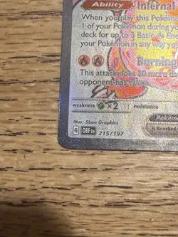 Pokemon TCG Charizard EX Obsidian Flames Ultra Rare Full Art Holo Card 215/197 - Image 3