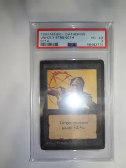 MTG MAGIC THE GATHERING CARD ORIGINAL BETA BLACK UNHOLY STRENGTH PSA GRADED 4 VG - Image 1