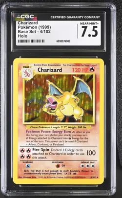 CGC 7.5 Charizard 1999 Base Set 4/102 Holo Pokemon Card - Image 1