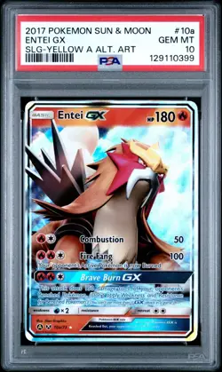2017 POKEMON SUN & MOON SHINING LEGENDS #10A ENTEI GX SLG-YELLOW ALT ART PSA 10 - Image 1