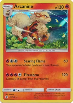 ARCANINE 22/149 SM SUN & MOON BASE POKEMON (REVERSE HOLO, LP) - Image 1
