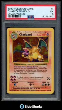 1999 POKEMON BASE SET SHADOWLESS #4/102 CHARIZARD RARE HOLO PSA 5 - Image 1