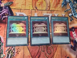 3x Gold Sarcophagus 1st Edition Ultra Rare CH01-EN032 Playset X3 Yugioh NM - Image 1