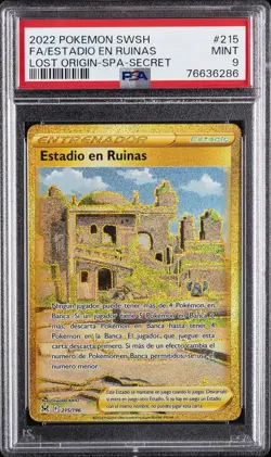 2022 POKEMON SWORD & SHIELD LOST ORIGIN #215 FULL ART/ESTADIO EN RUINAS PSA 9 - Image 1