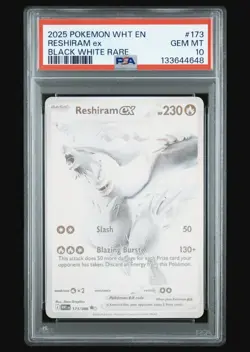 2025 POKEMON WHT EN-WHITE FLARE BLACK WHITE RARE #173 RESHIRAM EX PSA 10 - Image 1