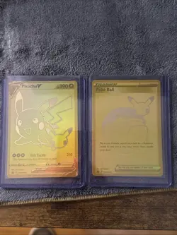 Pokemon TCG Celebrations Pikachu v Gold and Pokeball SWSH145/SWSH146 - Image 1