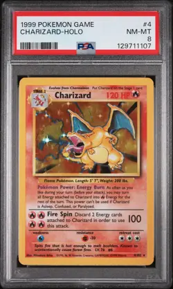 1999 POKEMON BASE SET UNLIMITED #4 CHARIZARD-HOLO PSA 8 - Image 1