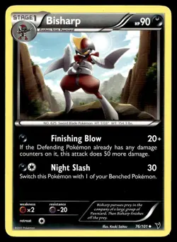Bisharp 76/101 Pokemon Card Noble Victories Uncommon 90 HP Lightly Played CW - Image 1