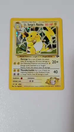 Lt. Surge's Raichu Gym Challenge Holo Rare No. 11/132 Pokemon Card - 2000 - Image 1