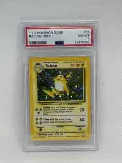 1999 POKEMON BASE SET UNLIMITED #14 RAICHU-HOLO PSA 8 - Image 2