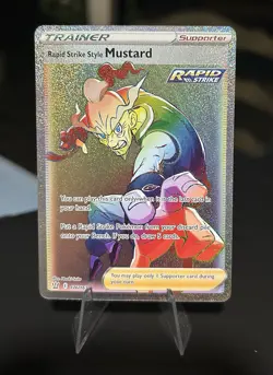 POKEMON 2021 RAPID STRIKE STYLE MUSTARD 176/163 FULL ART RAINBOW TRAINER - MINT - Image 1