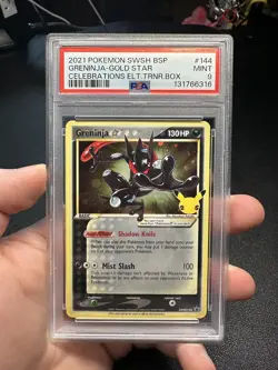 2021 Pokemon Black Star Promo SWSH144 Greninja Gold Star Celebrations PSA 9 - Image 1