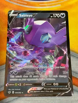 C1171 POKEMON TCG SABLEYE V NM CARD HOLO #120 SWORD SHIELD RARE - Image 1