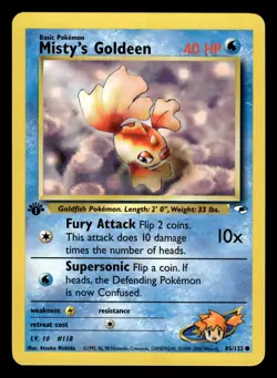 Misty's Goldeen 85/132 1st Edition Gym Heroes Pokemon Card - Image 1