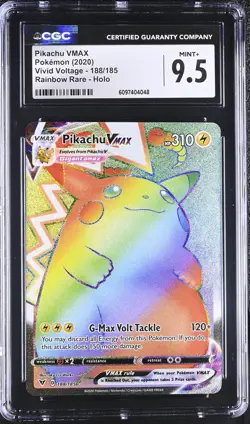 CGC 9.5 Pikachu VMAX 188/185 Rainbow Rare Vivid Voltage Pokemon Card - Image 1