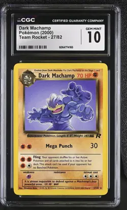 CGC 10 GEM MINT Dark Machamp 2000 Team Rocket 27/82 Pokemon Card - Image 1