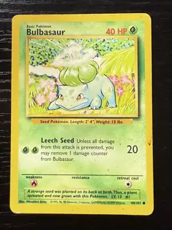Pokemon Bulbasaur 44/102 BS Base Set Unlimited LP/NM - Image 1