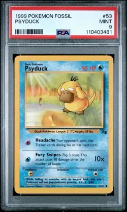 1999 Pokemon Unlimited Fossil # 53 Psyduck PSA 9 Card MINT! Free Shipping! - Image 1