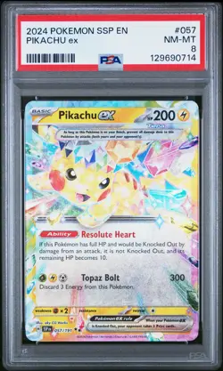 2024 POKEMON SSP EN-SURGING SPARKS #057 PIKACHU EX PSA 8 - Image 1