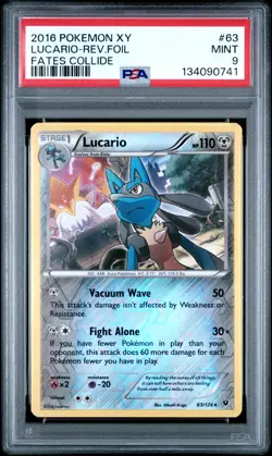 2016 POKEMON XY FATES COLLIDE #63 LUCARIO-REVERSE FOIL PSA 9 - Image 1